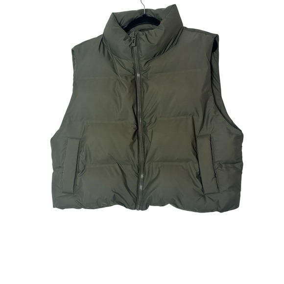 Zara Jackets & Blazers - Zara Puffer Vest Women's Size XXL Olive Full Zip Pockets High‎ Collar Outdoor